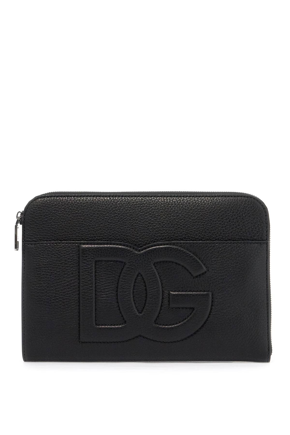 Dolce & Gabbana Replace With Double Quoteembossed Leather Media Pouch   Black