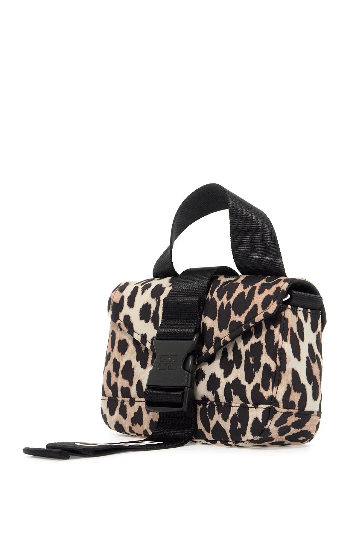 Ganni Mini Leopard Print Tech Crossbody Bag   Beige