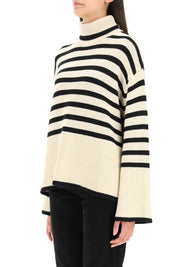 Toteme Striped Wool Cotton Turtleneck   Beige