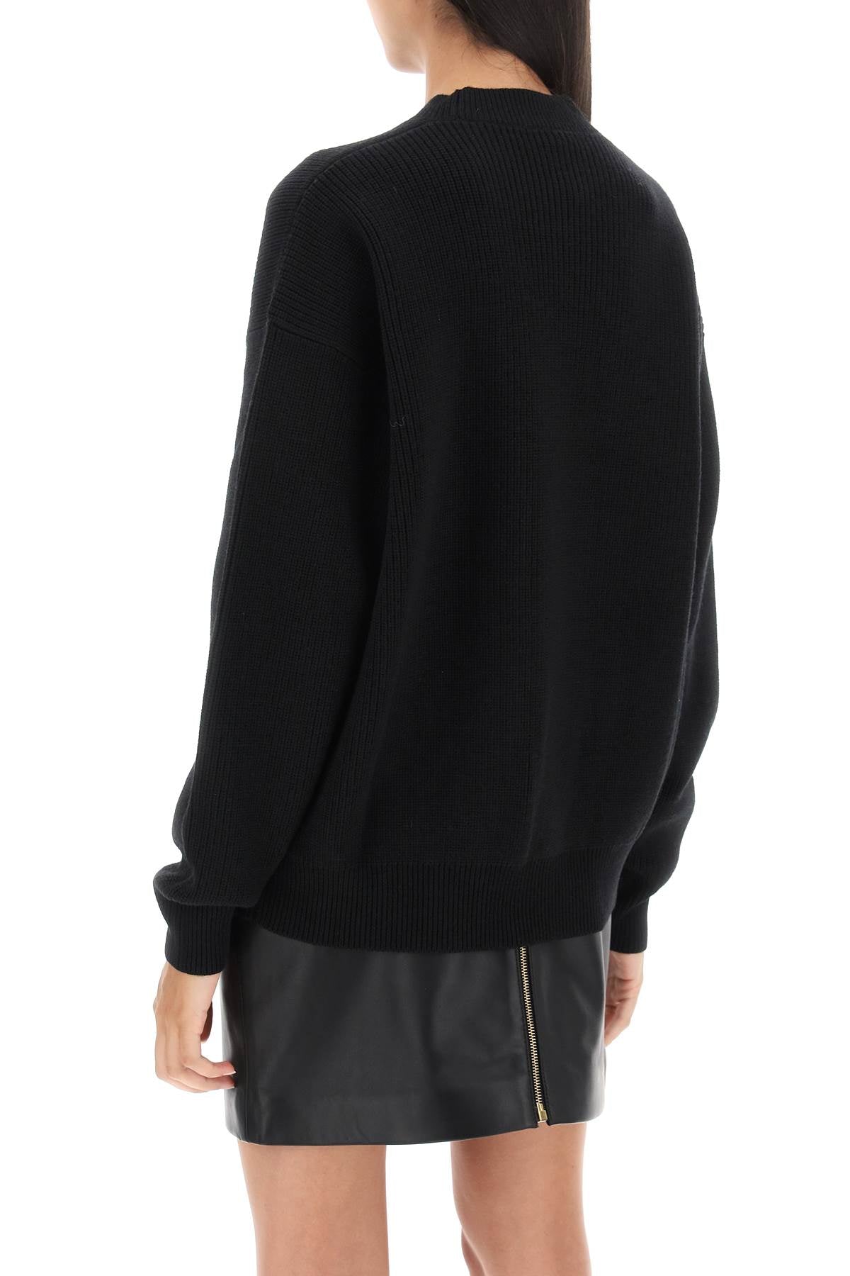 Versace Crew Neck Sweater With Logo Inlay   Black