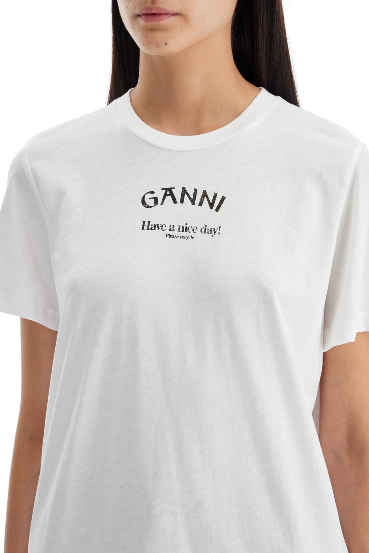 Ganni Printed Relaxed Fit T Shirt   White