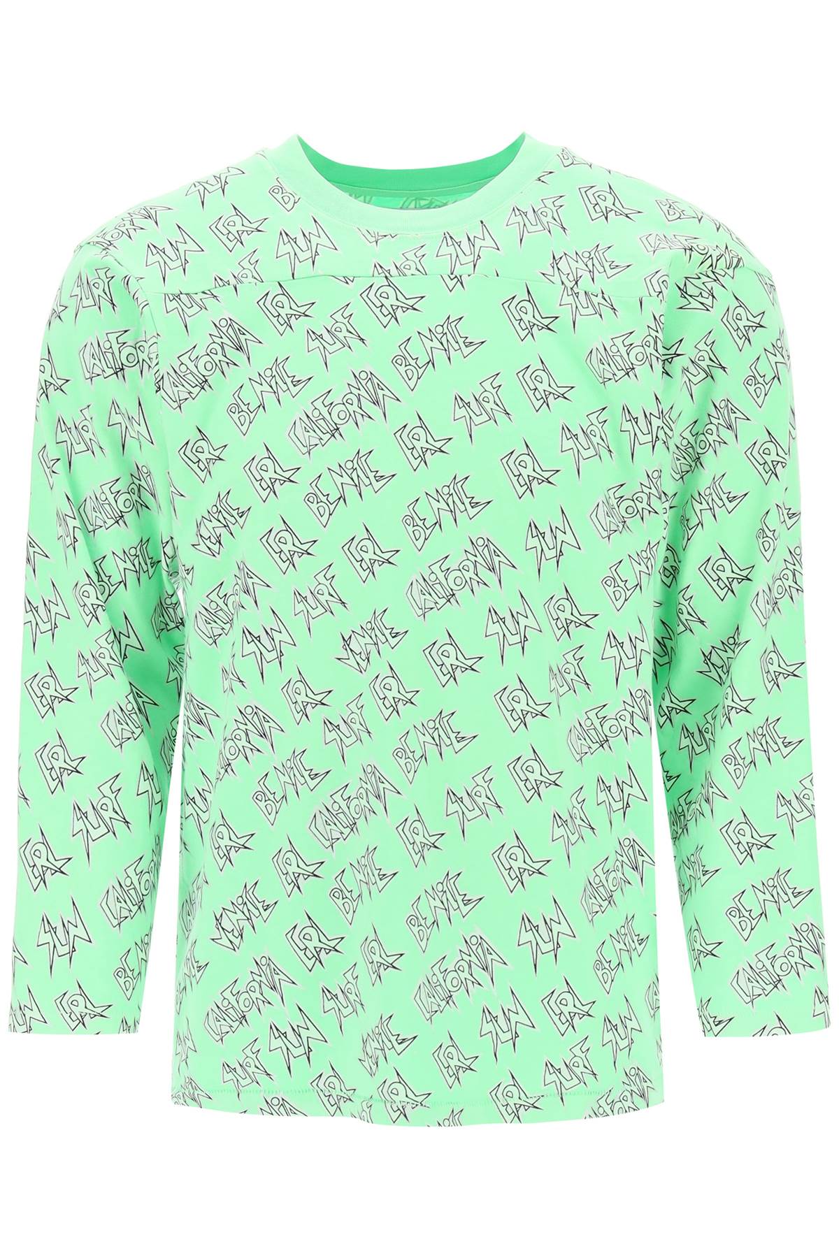 Erl 'Waffle' Long Sleeved T Shirt With All Over Print   Green