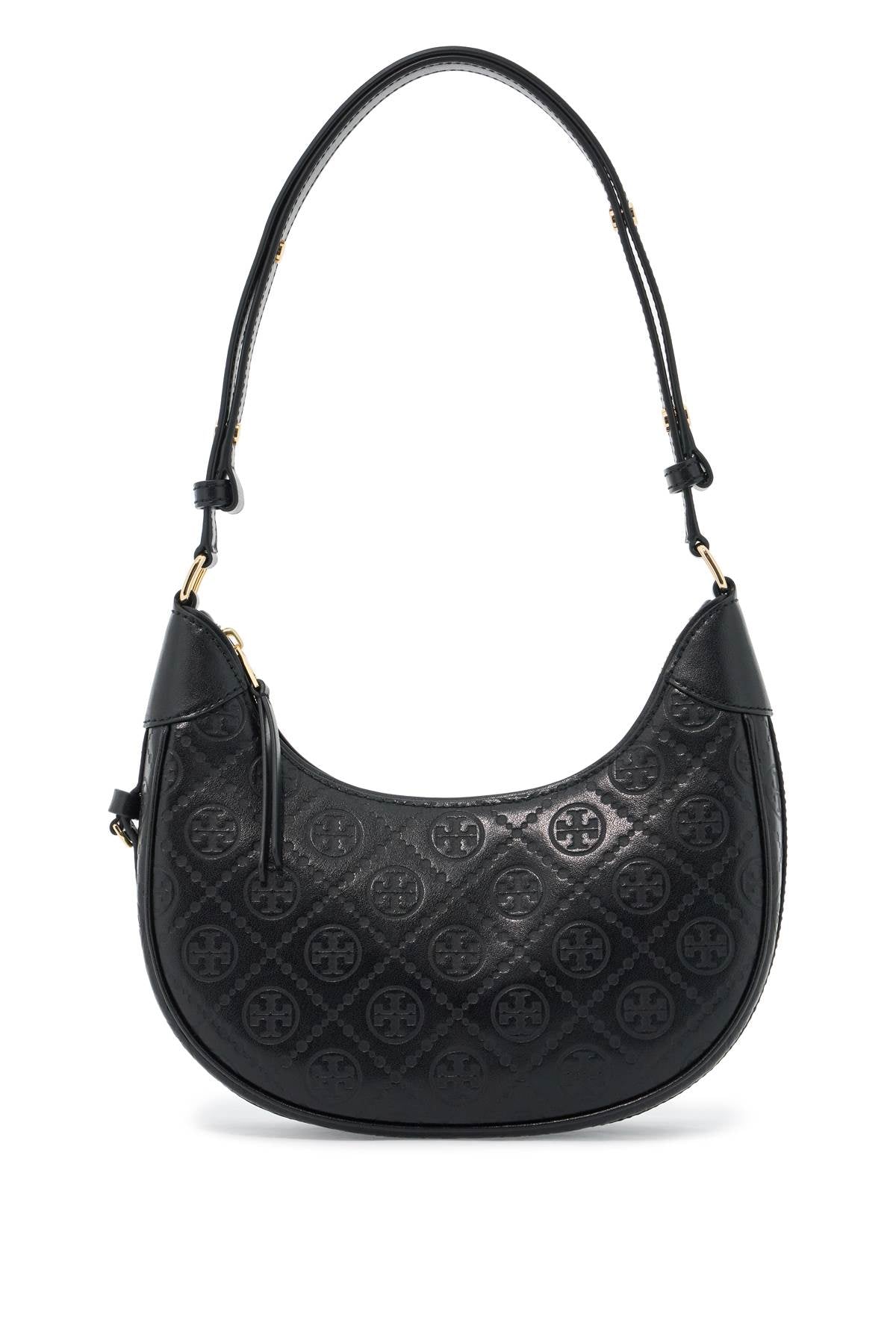 Tory Burch Half Moon Leather T Monogram Bag   Black