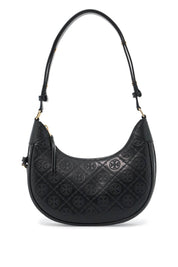 Tory Burch Half Moon Leather T Monogram Bag   Black