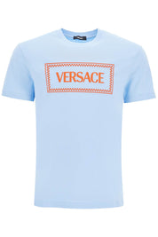 Versace Embroidered Logo T Shirt   Light Blue