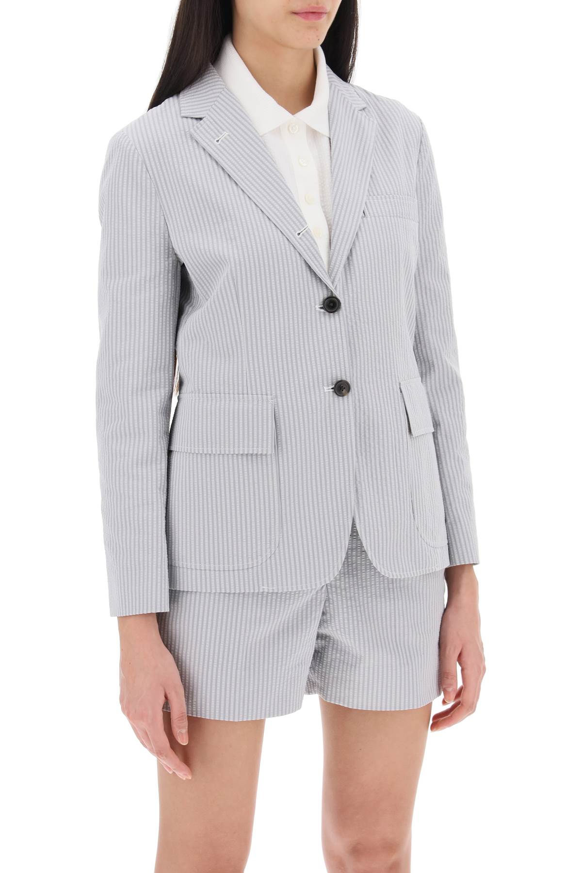 Thom Browne Seersucker Single Breasted Jacket   Grey