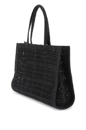 Tory Burch Ella Crochet Raffia Tote Bag In   Black