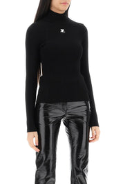 Courreges Re Edition Ribbed Funnel Neck Sweater   Black