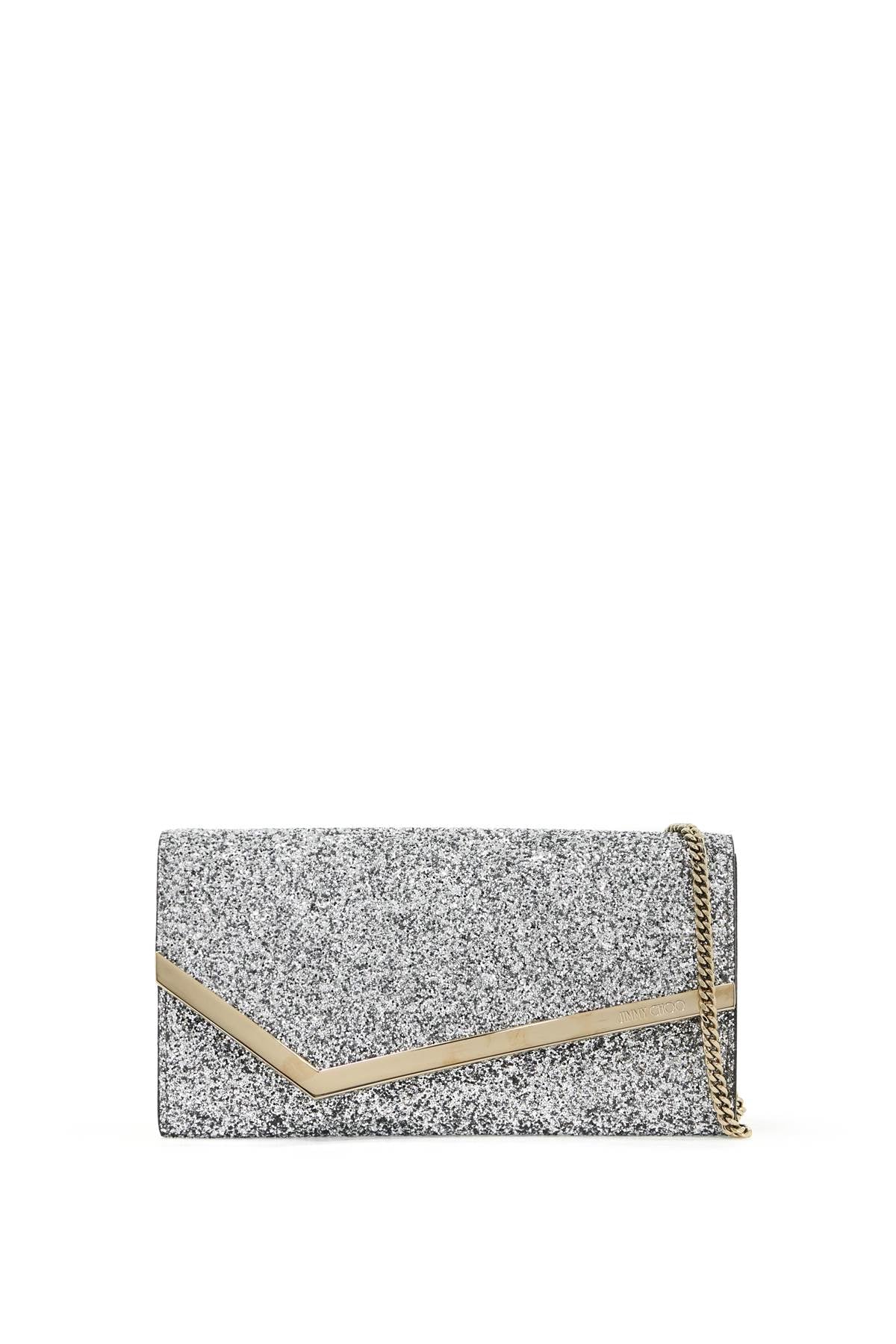 Jimmy Choo Glittered Emmie Clutch   Silver