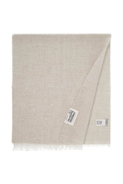 Brunello Cucinelli Cashmere And Silk Scarf With Sequins.   Grey