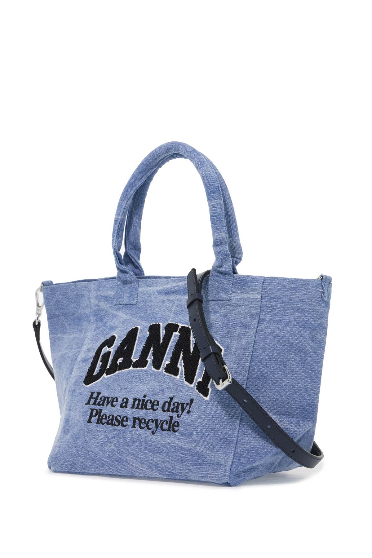 Ganni Sponge Logo Tote Bag With Nine Words   Blue