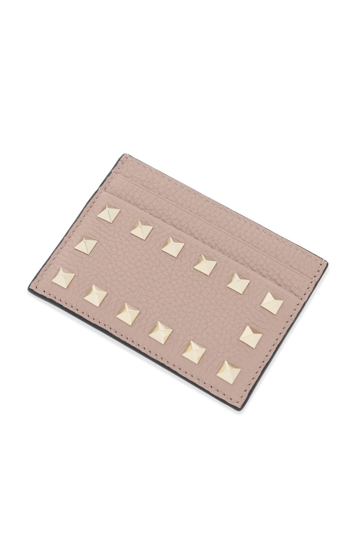 Valentino Garavani Rockstud Leather Card Holder   Neutral