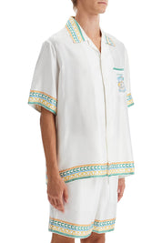 Casablanca Silk Crayon Temple Tennis Club Shirt   White