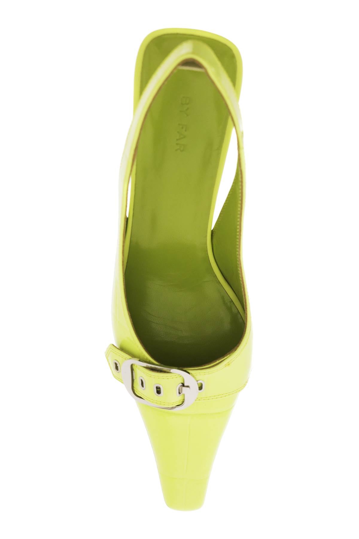 By Far Croco Embossed Slingback Pumps   Green