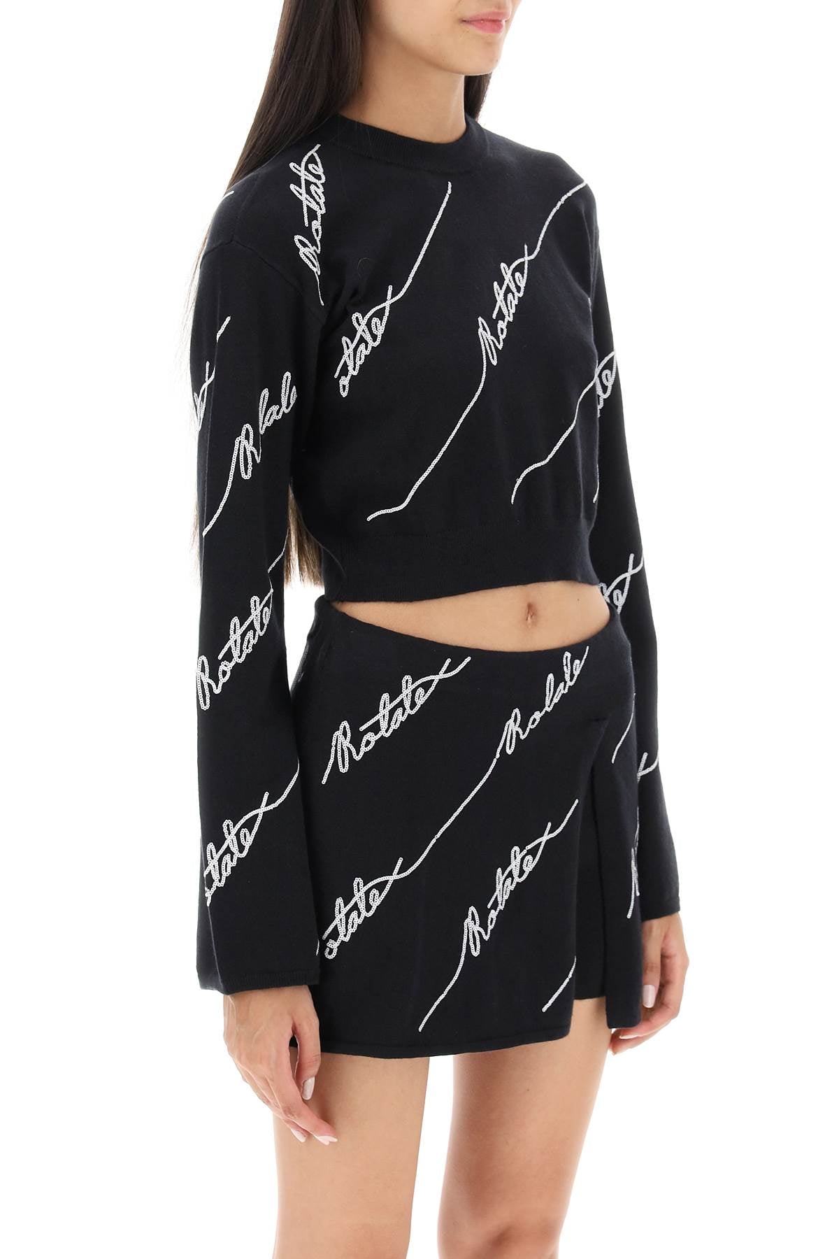 Rotate Sequined Logo Cropped Sweater   Black