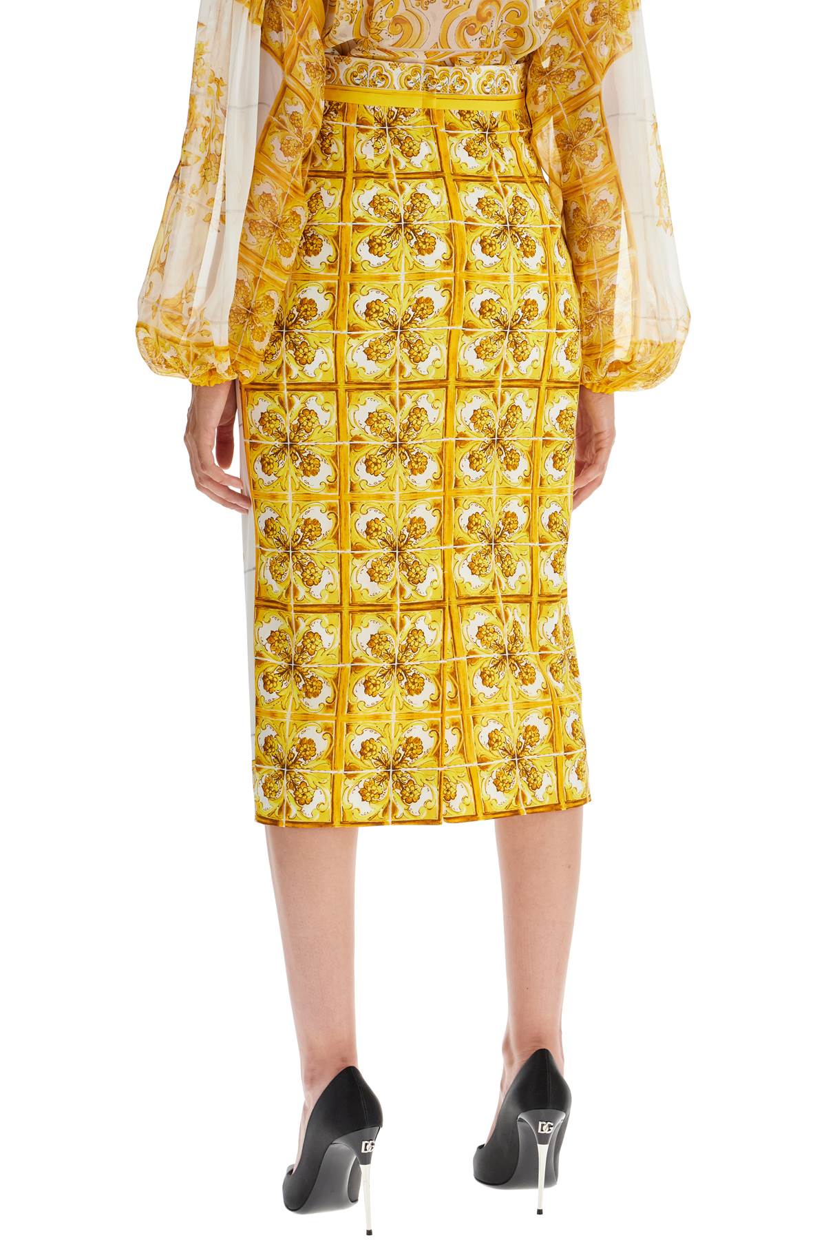 Dolce & Gabbana "stretch Silk Skirt With Maiolica   White