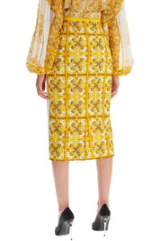 Dolce & Gabbana "stretch Silk Skirt With Maiolica   White