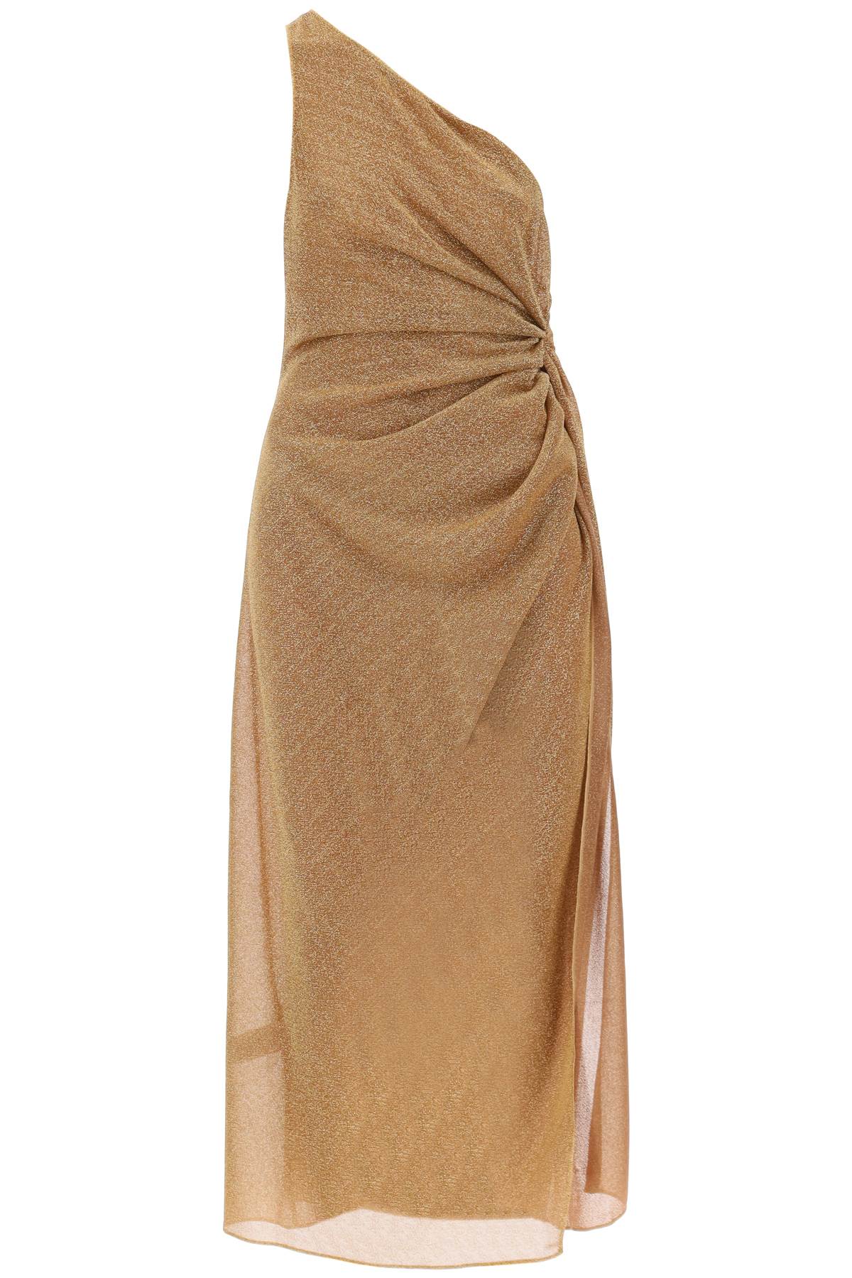 Oséree One Shoulder Dress In Lurex Knit   Gold