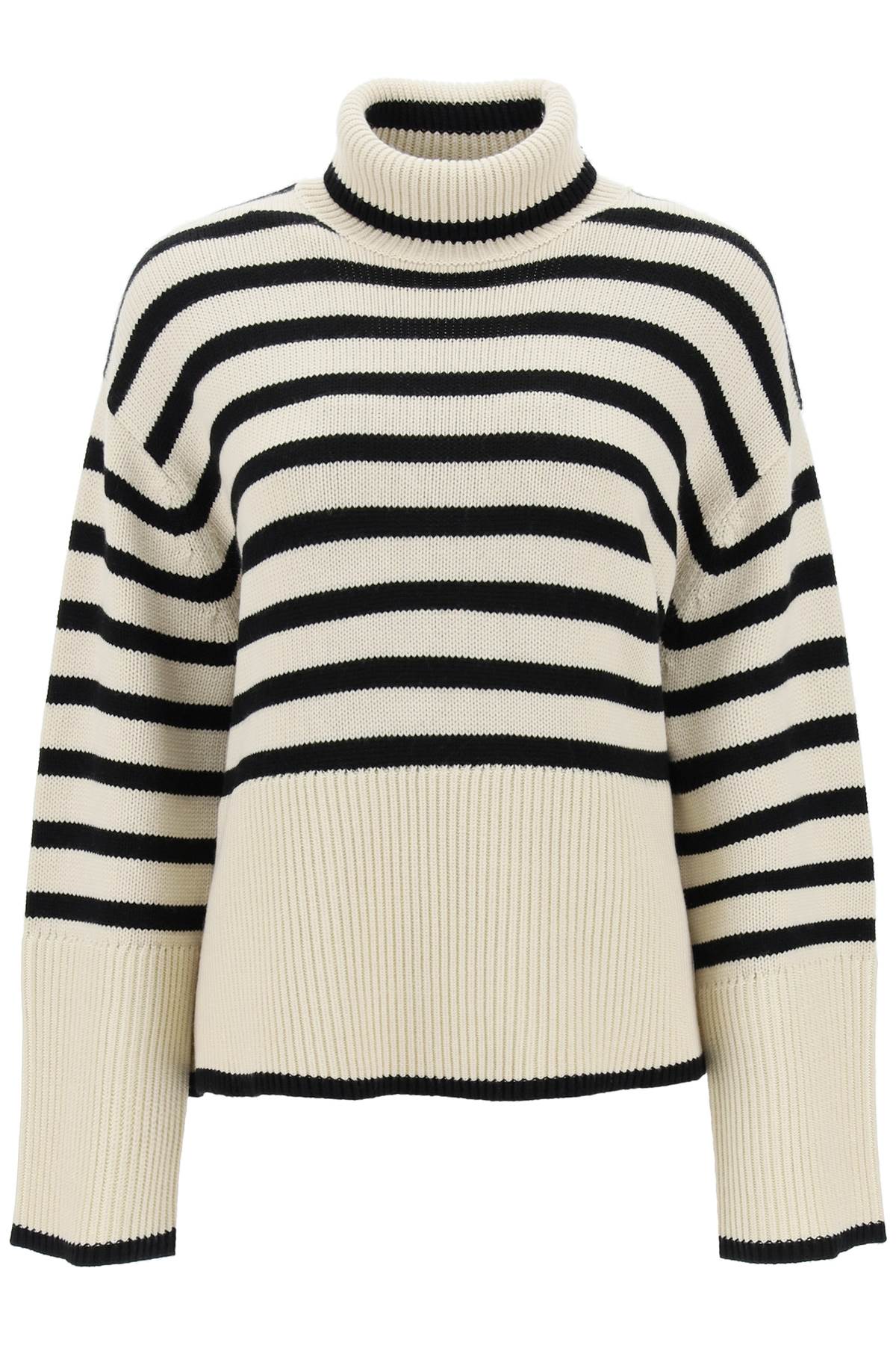 Toteme Striped Wool Cotton Turtleneck   Beige