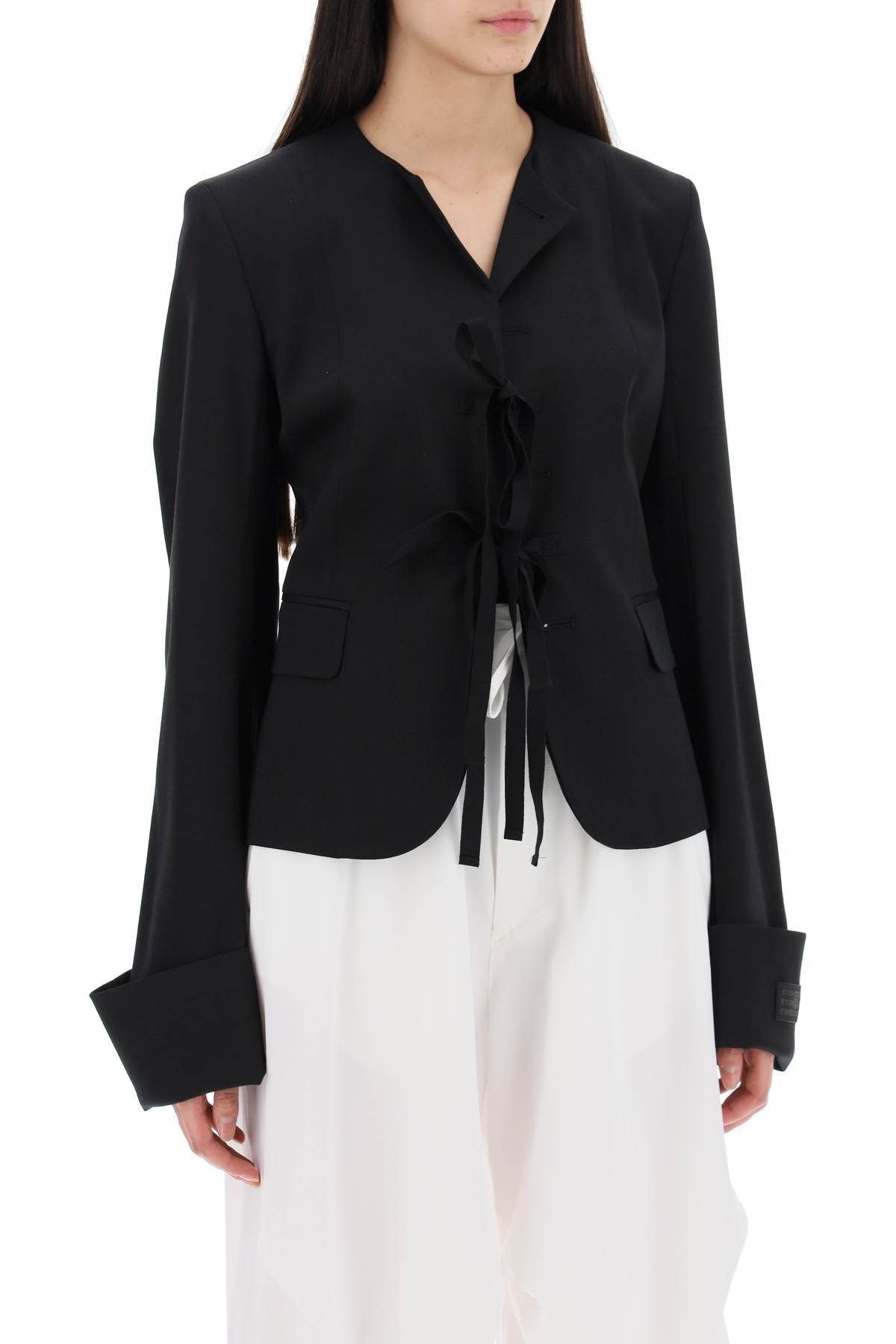 Mm6 Maison Margiela Single Breasted Blazer With Round Neck   Black