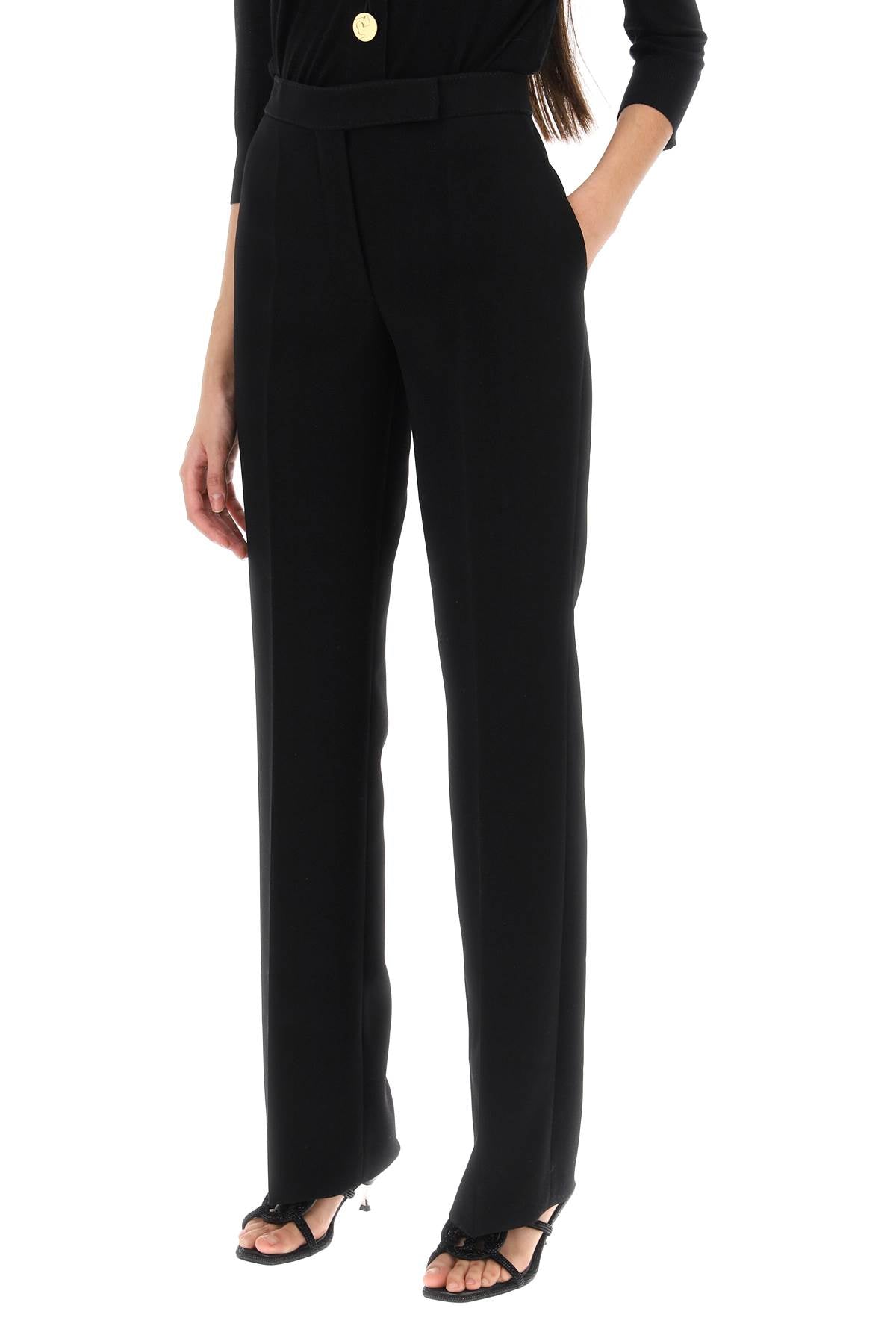 Tory Burch Straight Leg Pants In Crepe Cady   Black