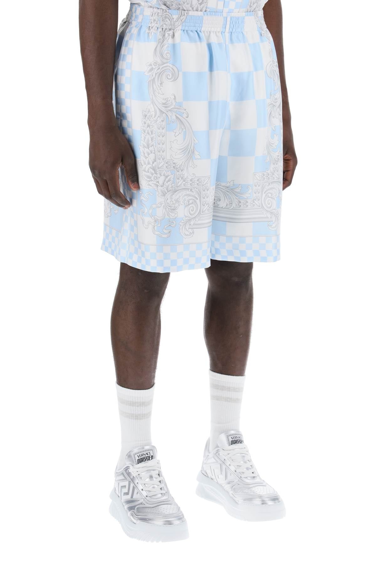 Versace Printed Silk Bermuda Shorts Set   White