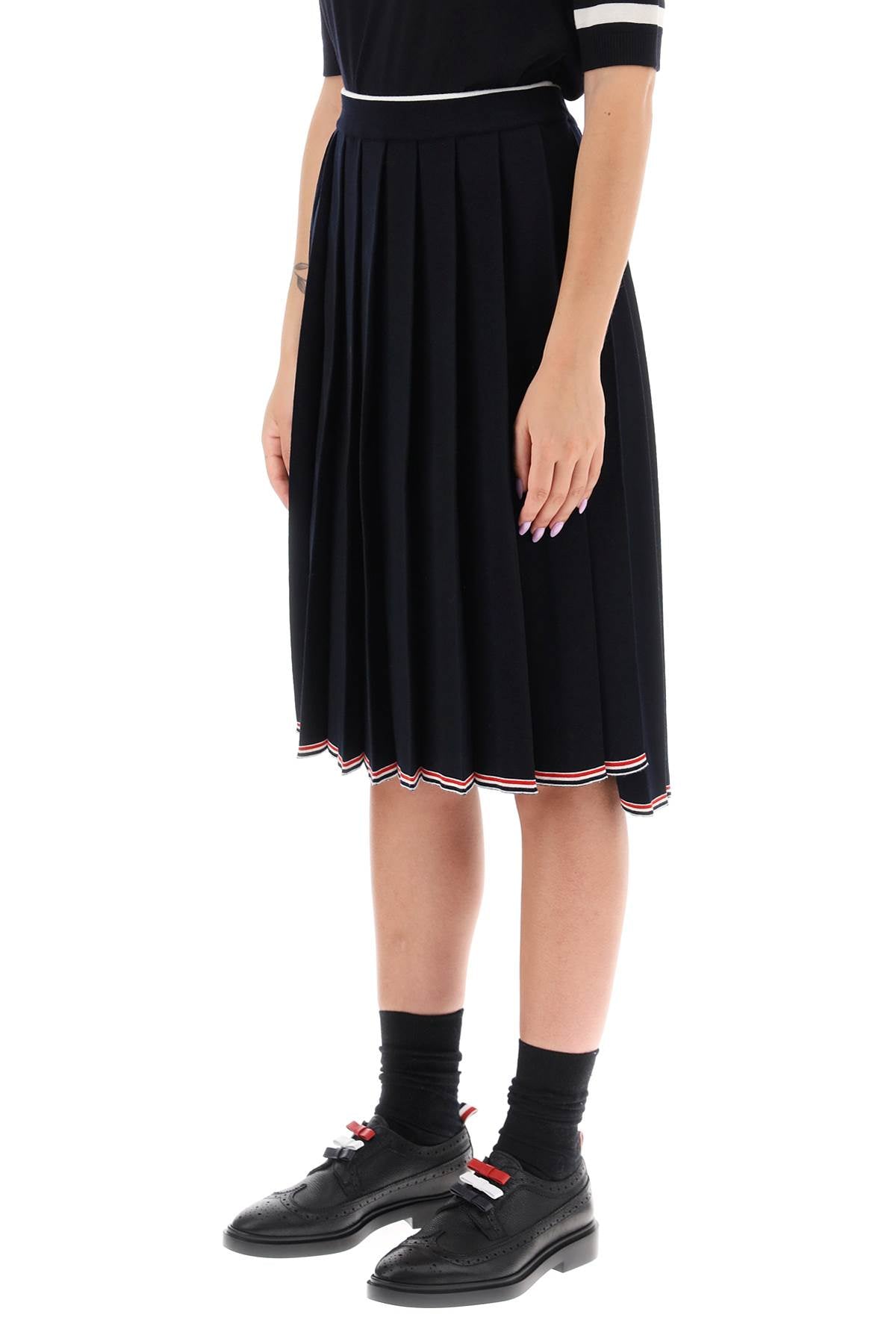 Thom Browne Knitted Pleated Midi Skirt   Blue