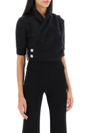 Balmain Brushed Yarn Surplice Top   Black