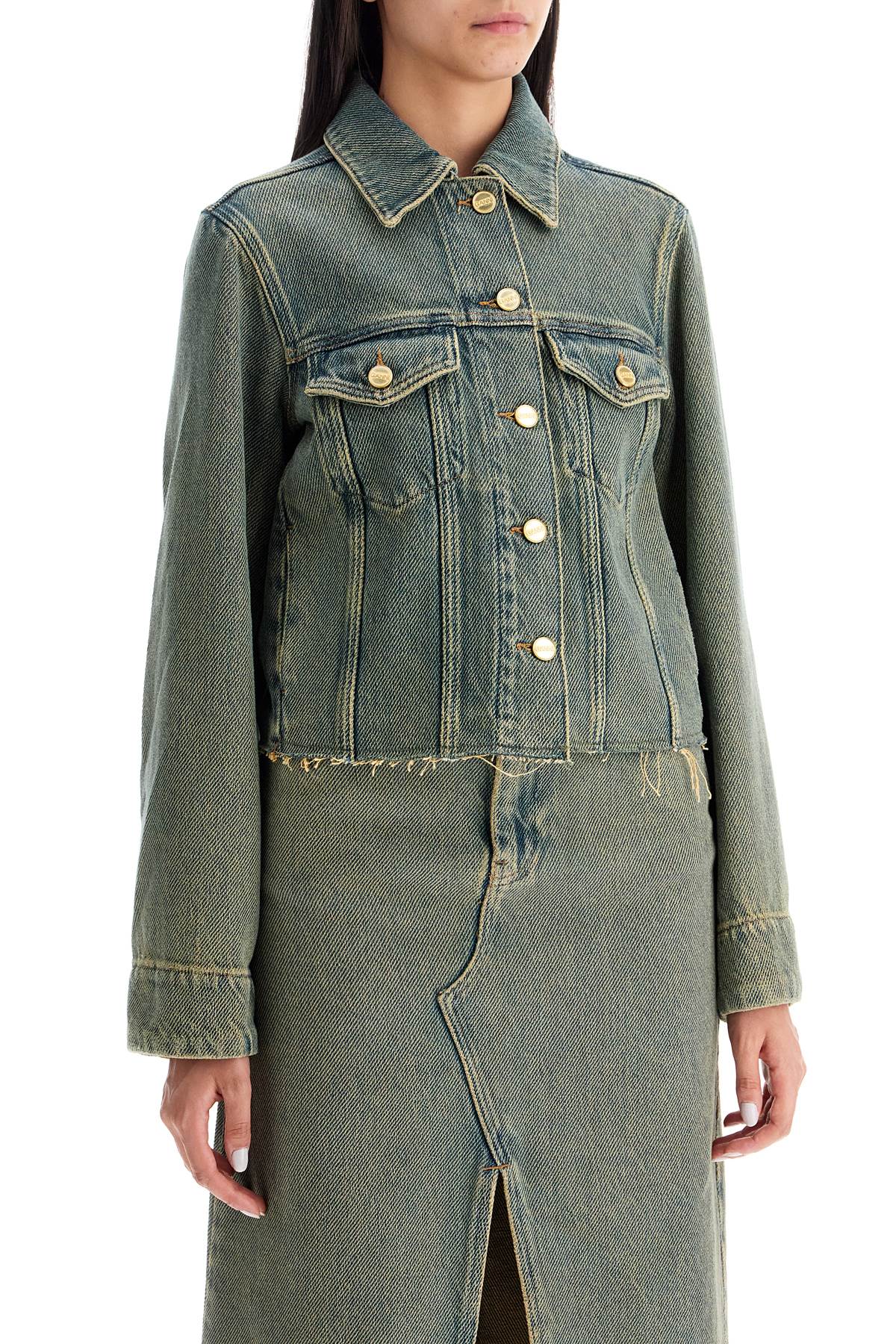 Ganni Short Overdyed Denim Jacket   Blue