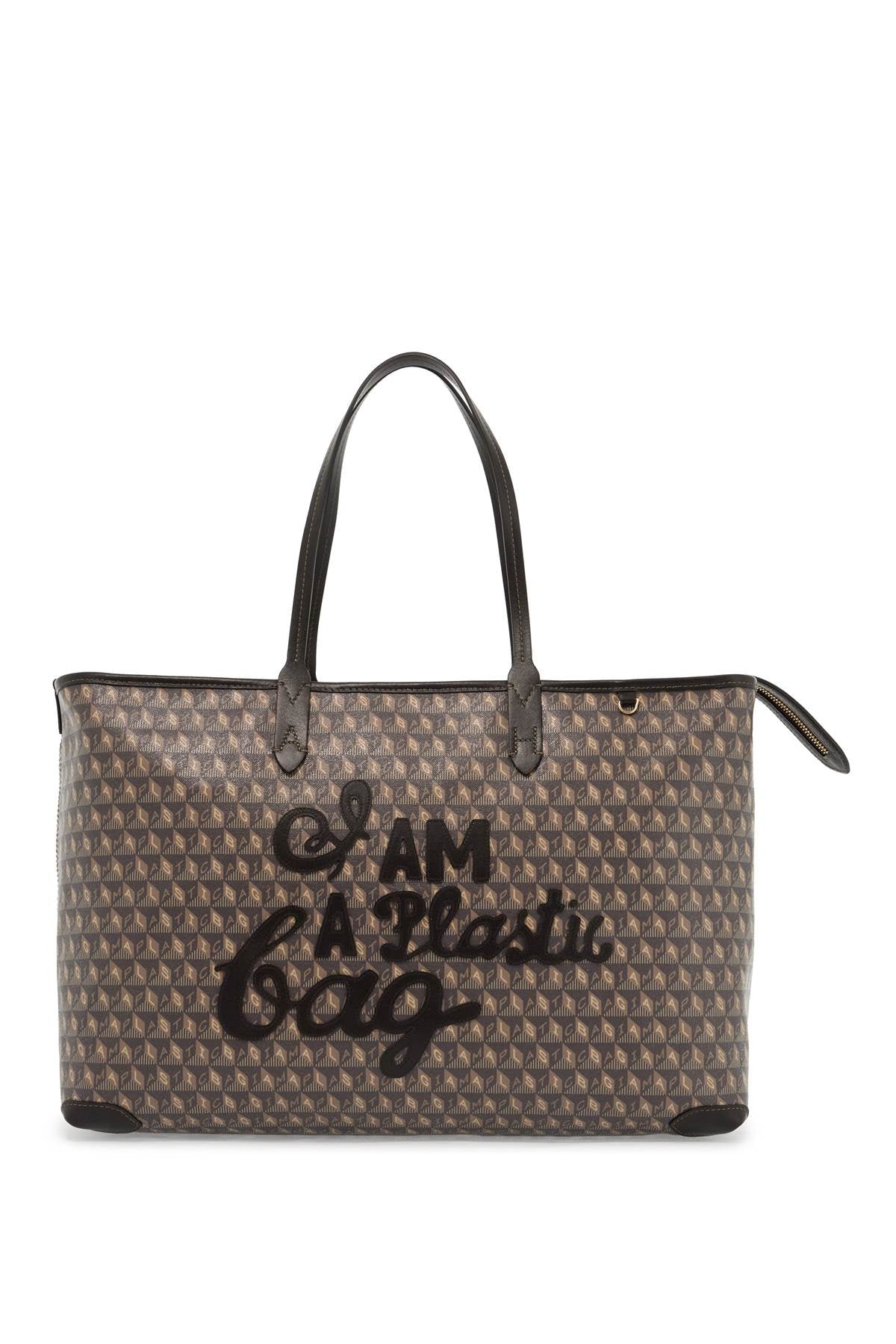 Anya Hindmarch I Am A Plastic Bag Zipped Motif Tote Bag   Brown