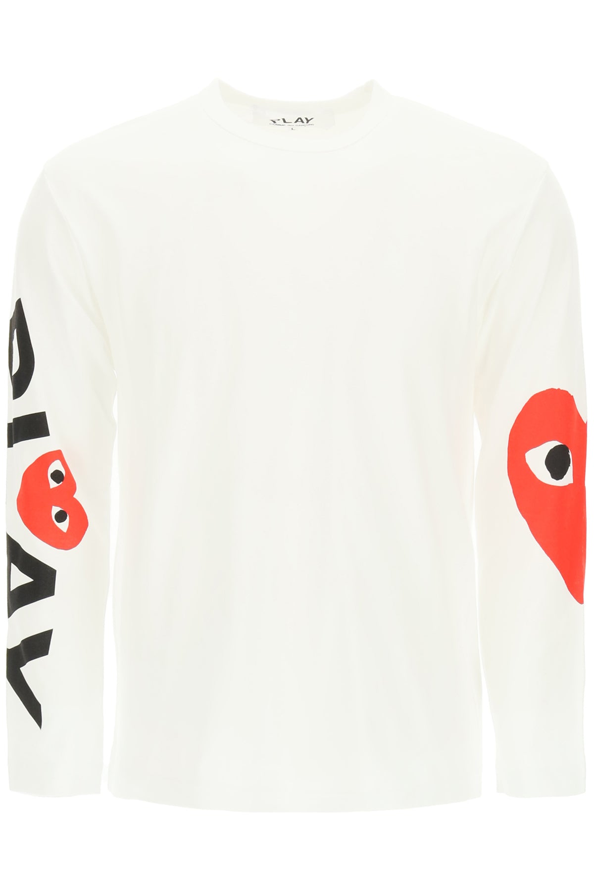 Comme Des Garcons Play Logo Print Long Sleeved T Shirt   White