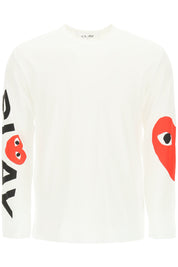 Comme Des Garcons Play Logo Print Long Sleeved T Shirt   White