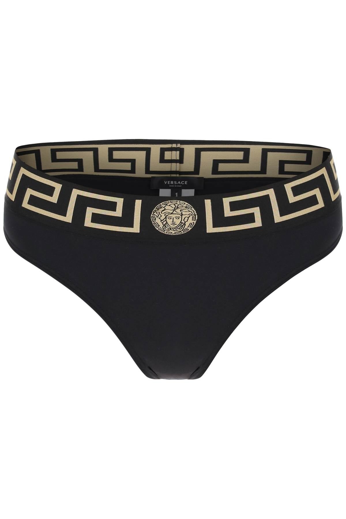 Versace Bikini Bottom With Greca Band   Black