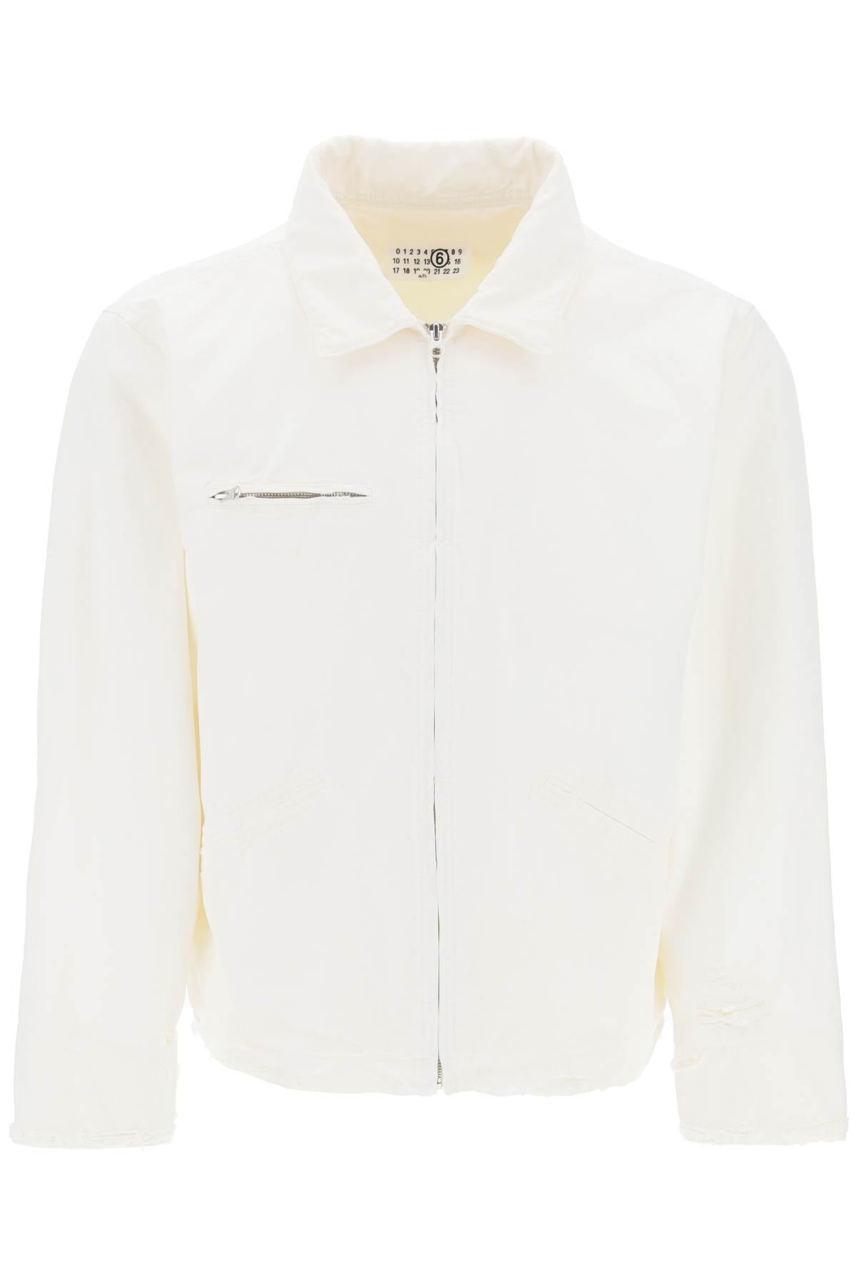 Mm6 Maison Margiela Distressed Cotton Canvas Jacket   White