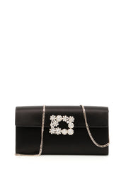 Roger Vivier Flower Buckle Envelope Clutch   Black