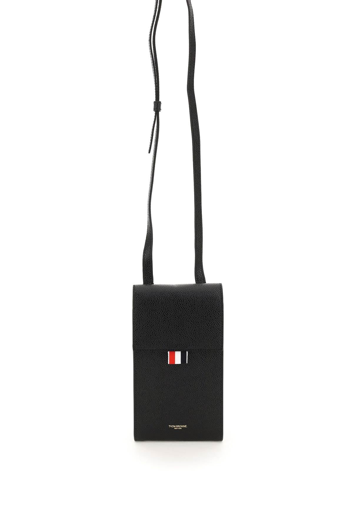 Thom Browne Pebble Grain Leather Phone Holder With Strap   Black