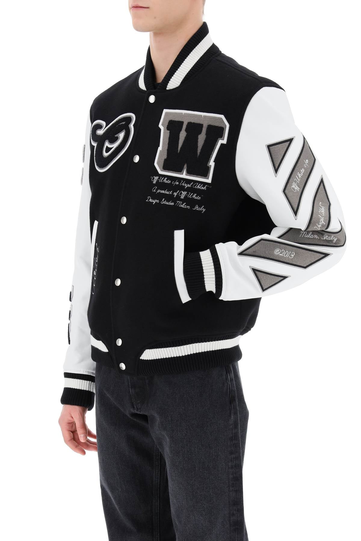 Off White Lea Varsity Bomber Jacket   White