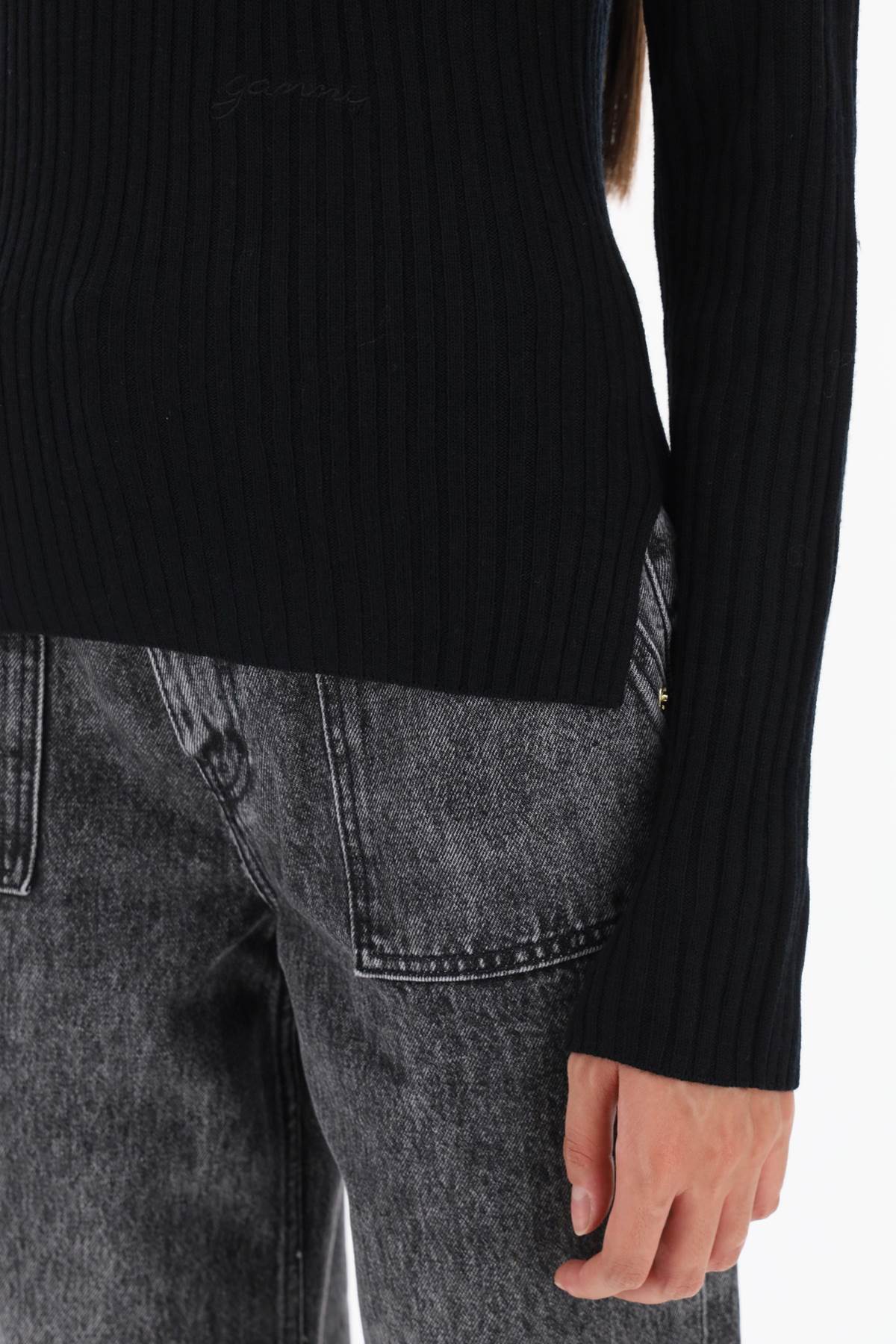 Ganni Turtleneck Sweater With Back Cut Out   Black