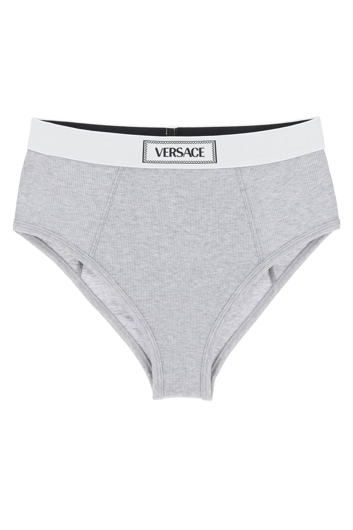 Versace Ribbed Briefs With '90s Logo   Grey