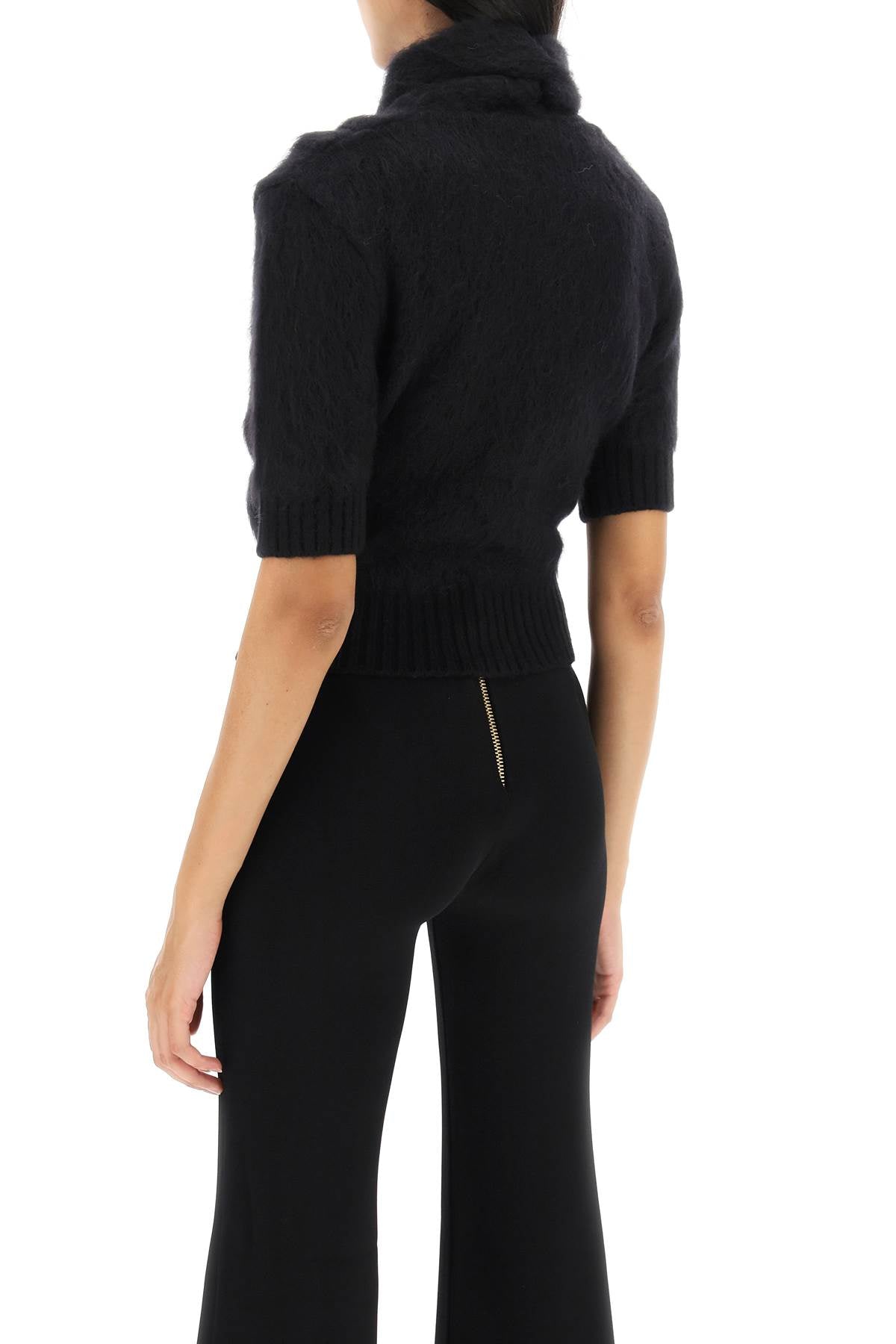 Balmain Brushed Yarn Surplice Top   Black