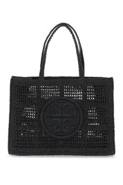 Tory Burch Ella Crochet Raffia Tote Bag In   Black