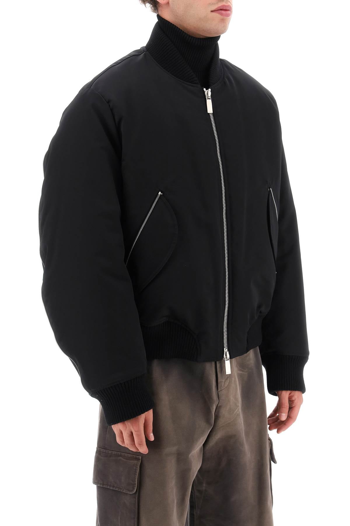 Off White Nylon Canvas Bomber Jacket   Black