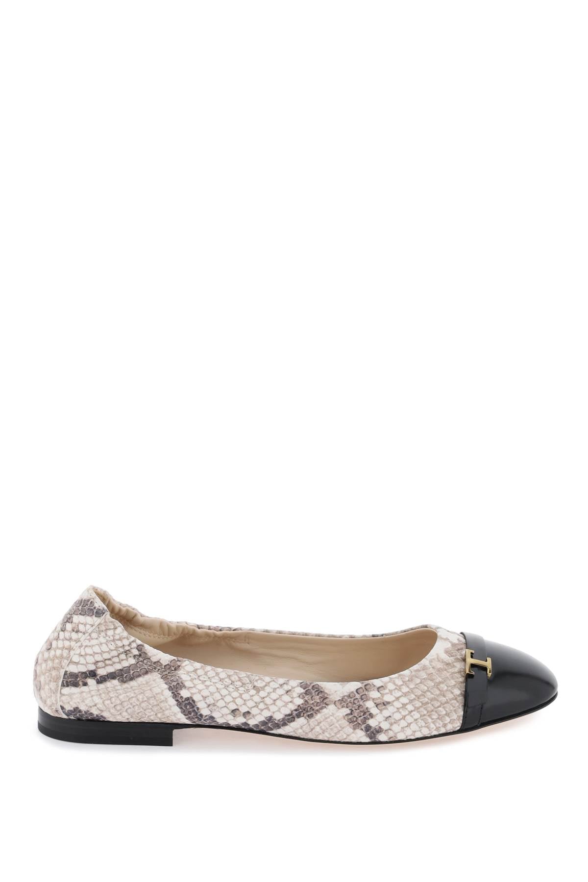 Tod's Snake Printed Leather Ballet Flats   Black