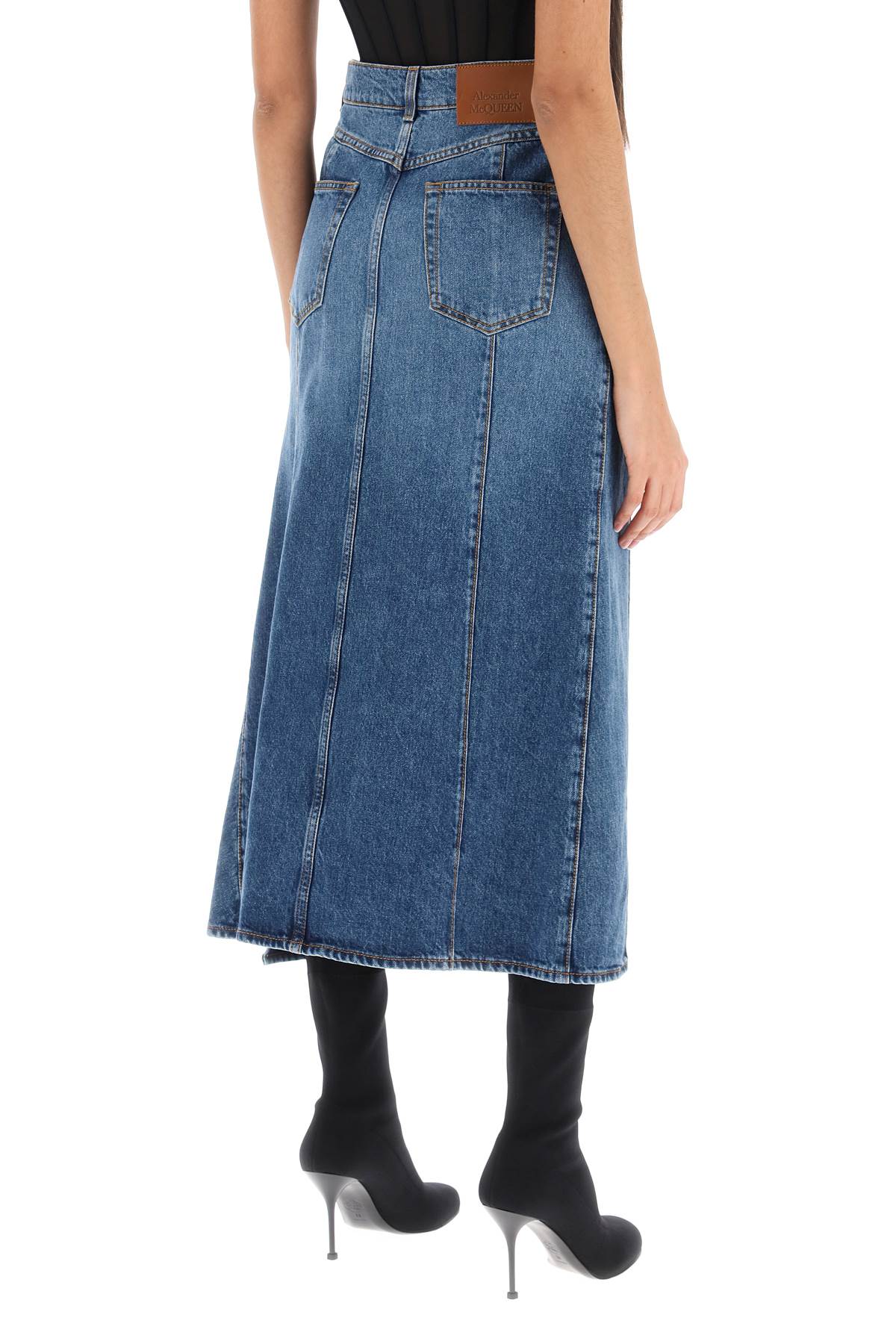 Alexander Mcqueen Denim Skirt With Cut Out   Blue