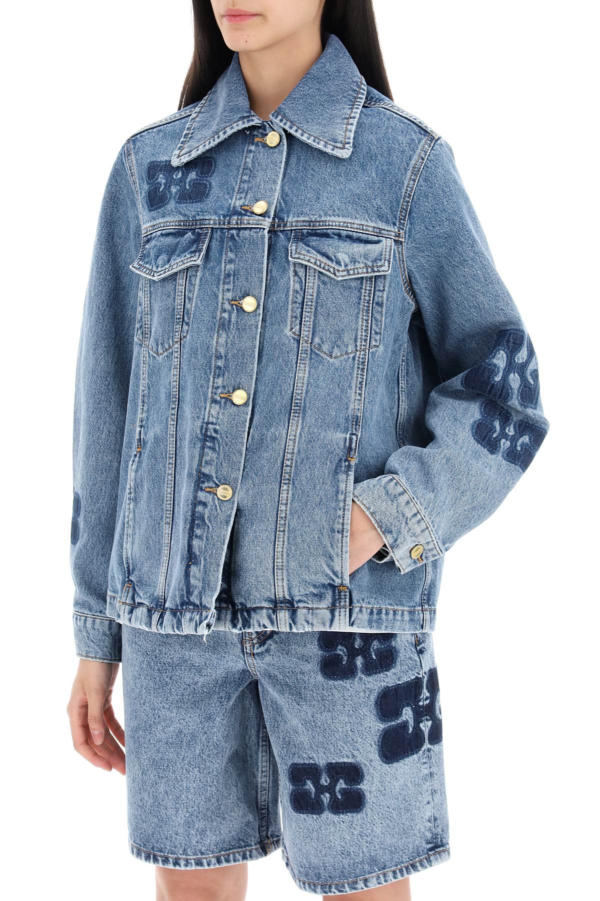 Ganni Denim Jacket With Patch Detail   Blue