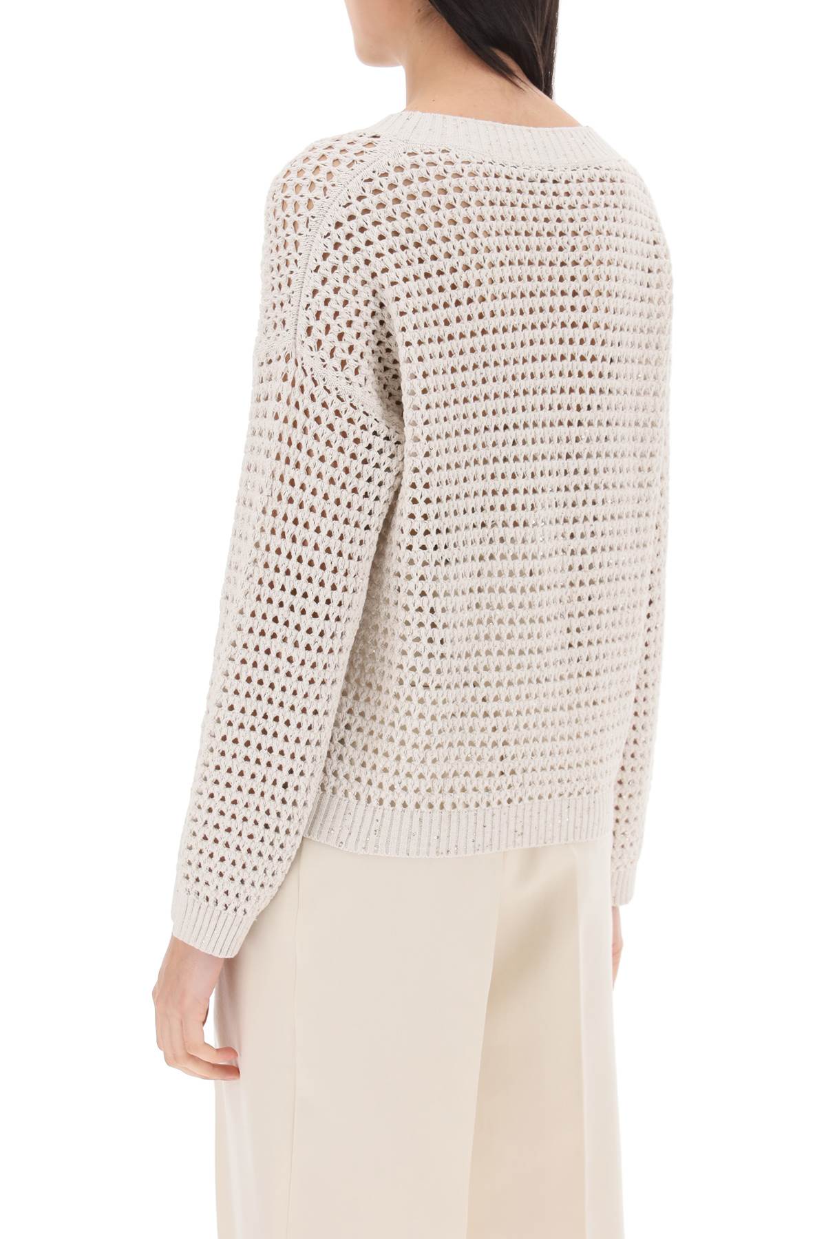 Brunello Cucinelli Dazzling Net Cotton Sweater   Neutral