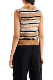 Ganni Replace With Double Quotesoft Striped Knit Vest With A Comfortable   Beige