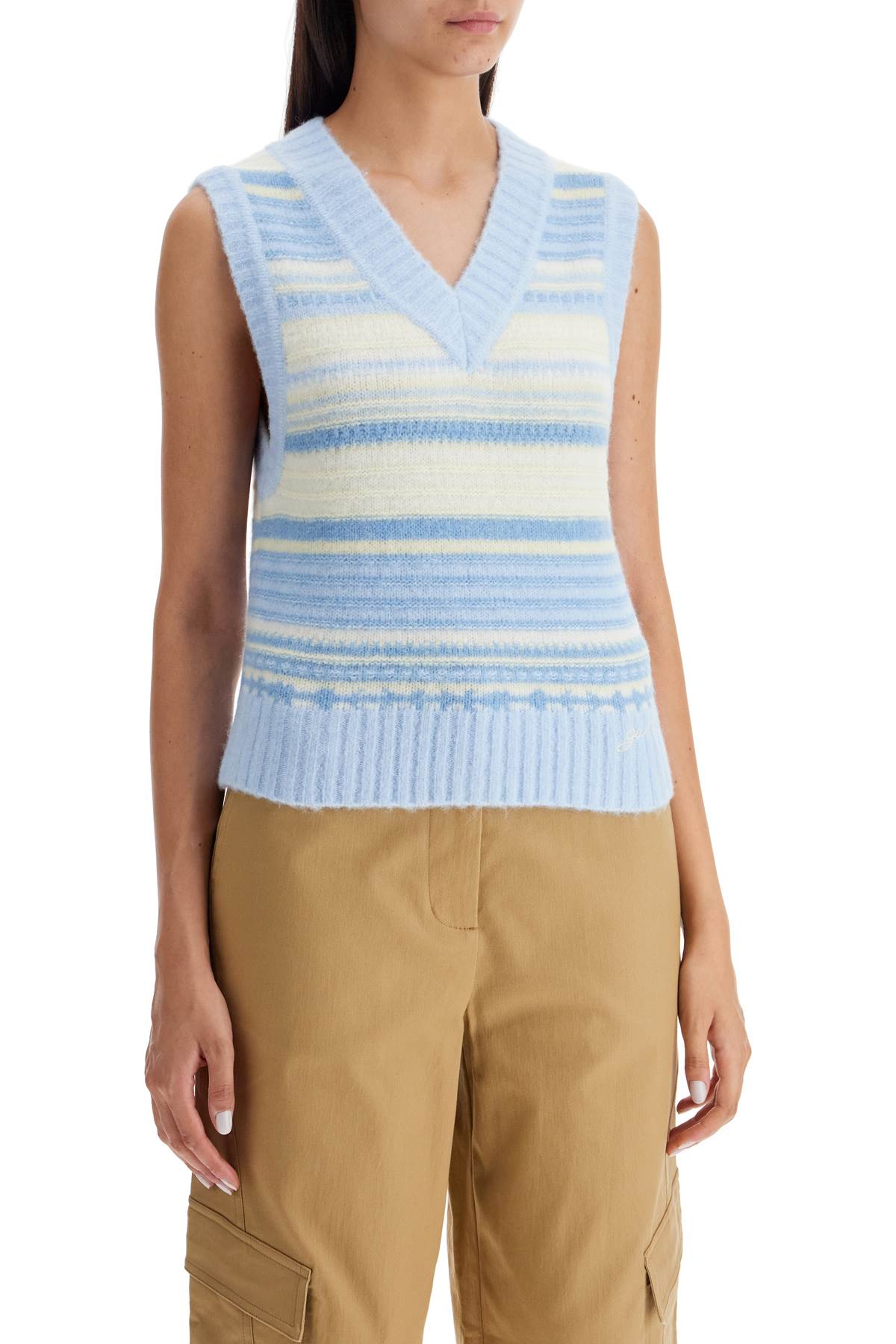 Ganni Replace With Double Quotesoft Striped Knit Vest With A Comfortable   Light Blue