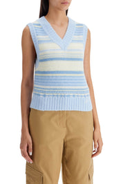 Ganni Replace With Double Quotesoft Striped Knit Vest With A Comfortable   Light Blue