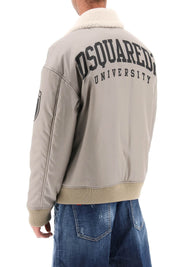 Dsquared2 Padded Bomber Jacket With Collar In Lamb Fur   Grey